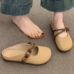 包頭半スリッパ女性夏外着2025新型超火平底一足怠け者半托フランス式サンダル
