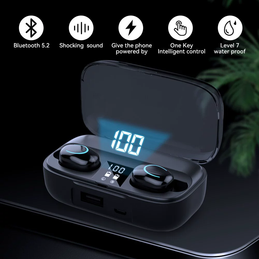 True wireless earbuds X10, Bluetooth 5.2, ABS‑plastic, 1200 mA charging case, digital display option