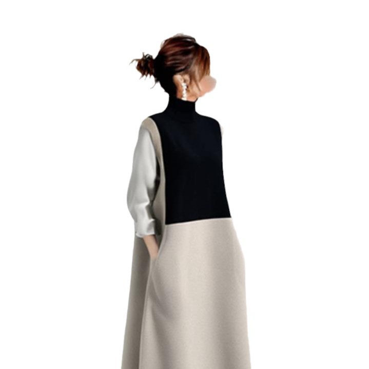 現物クロスボーダー日系2025春新作デザイン感ブラックステッチミディアムワンピースレディース