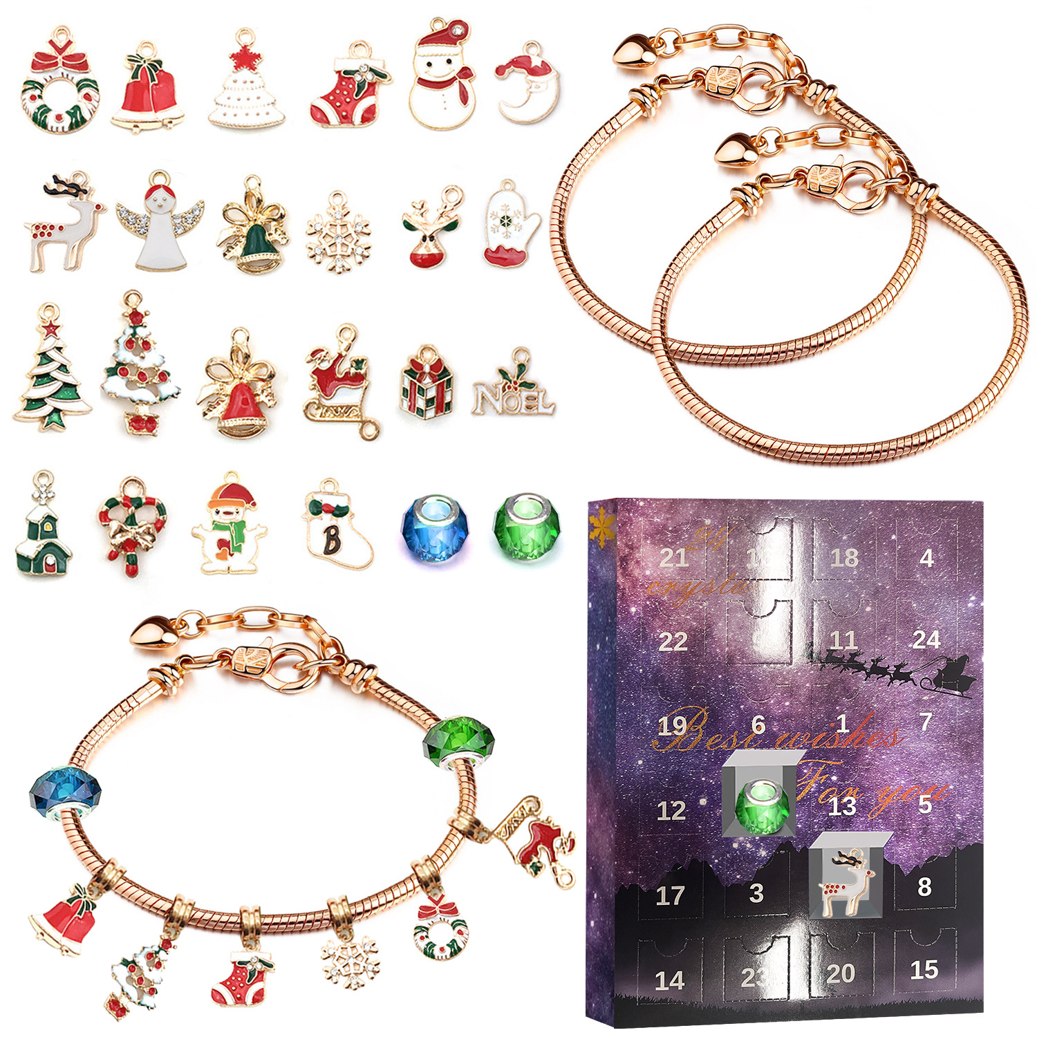 thumbnail image 1 of Calendario de Adviento de Navidad Calendario de Adviento de Navidad Caja Sorpresa de 24 Pulseras Navideñas Regalo de Navidad para Niños, 1 of 4