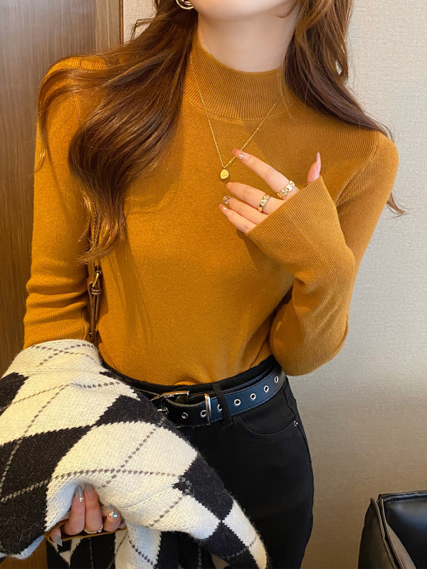 半高领针织打底衫女秋冬内搭毛衣2025新款设计感洋气百搭中领上衣|undefined