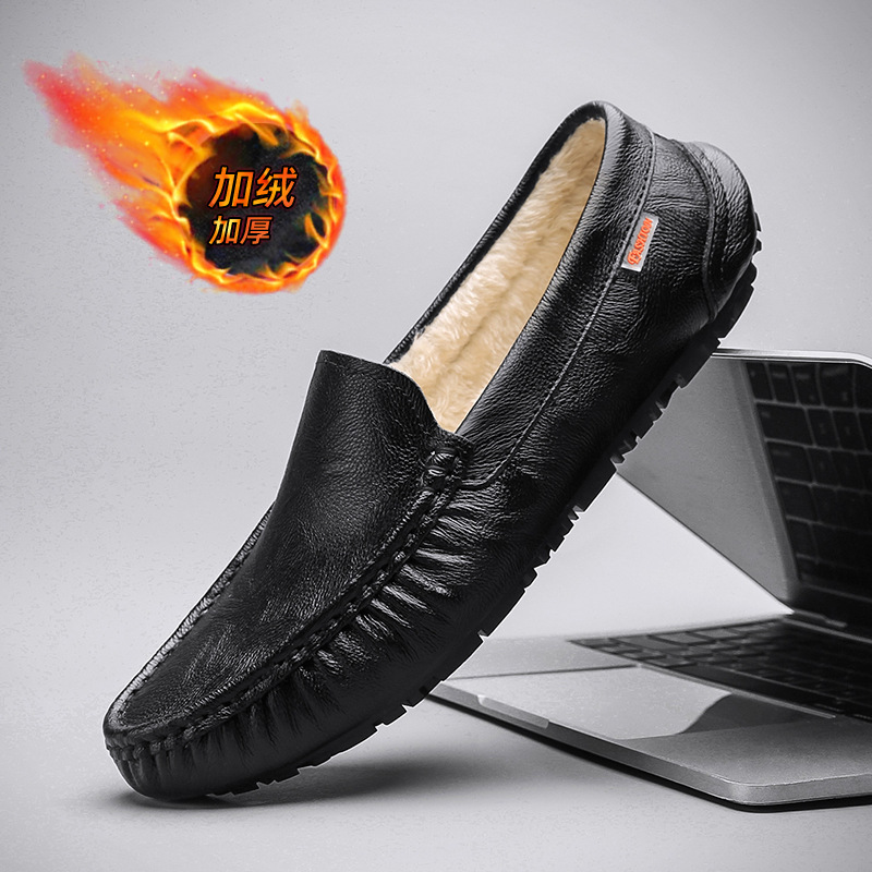 Zapatos cálidos para hombres, nuevos zapatos de cuero casuales de cuero suave para hombres, zapatos de conducción de invierno.
