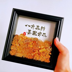 New Chinese-style retro handmade Eight Auspicious Talisman decorative piece creative 3D DIY calligraphy blank photo frame stand batch