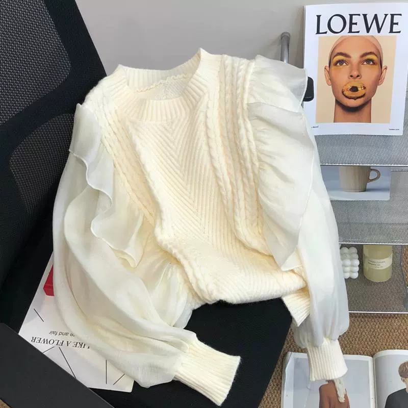 Хлопковый трикотажный весенний свитер из шифона для подростков, oversize