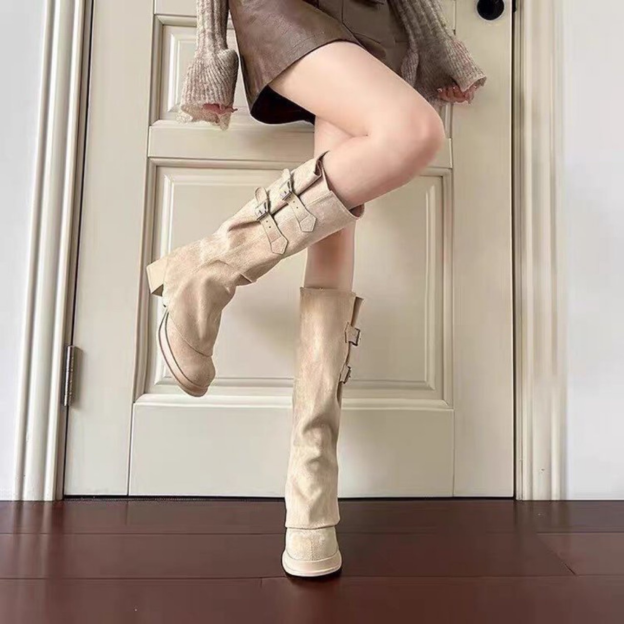 Detachable Boot Shaft 2025 New Autumn and Winter Velvet Short Boots Women's Thick Heel High Heel Boots Suede Waterproof Platform Boots