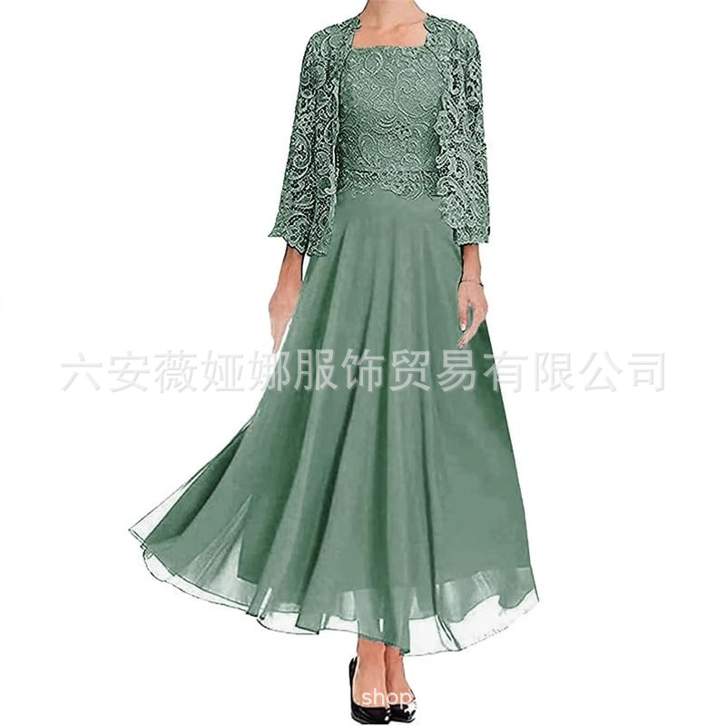 Aliexpress Cross-Border New European and American Chiffon Long Skirt Elegant Temperament Prom Evening Dress Birthday Party Adult Dress