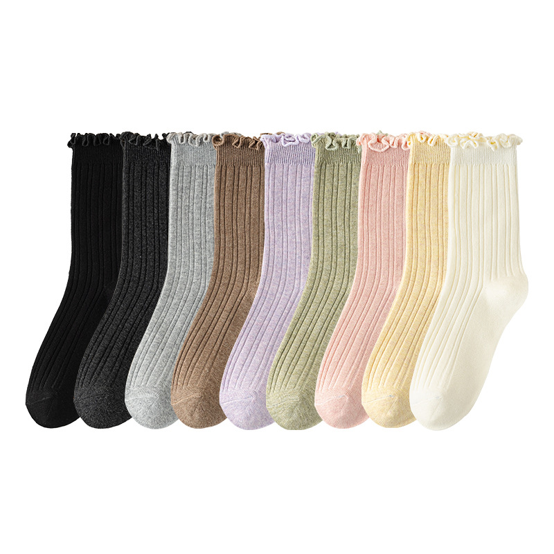Zhuangyan calcetines de algodón de color sólido de verano para mujeres hongo borde antiolor absorción de sudor calcetines de pila calcetines al por mayor