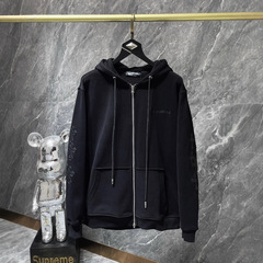 24SS CH ヘビーデューティーバックフルクロス刺繍レザージッパーフード付きスウェットシャツジャケットカップルスタイルクロスボーダー