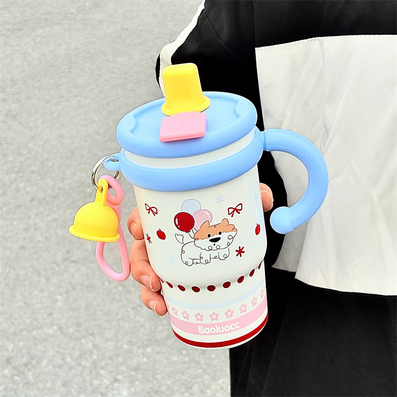 見栄えの良い女の子セラミックコーティングライナー大容量デスクトップカップ魔法瓶カップストローカップ保冷コーヒーカップ|undefined