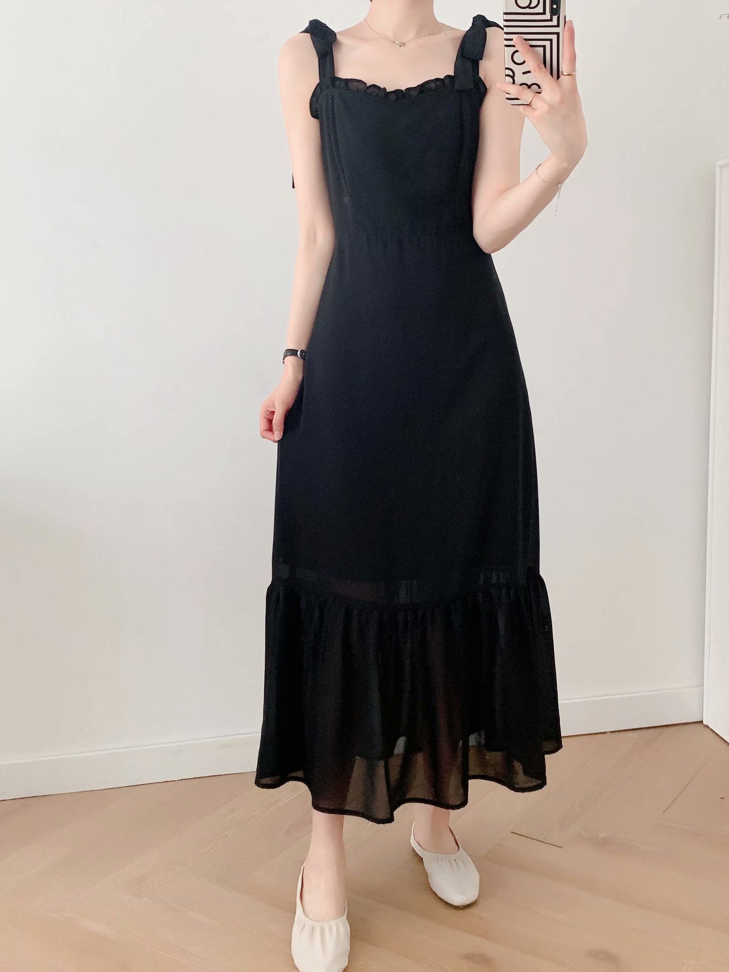 black shoulder strap mid-length sling dress nihaostyles clothing wholesale NSAM72104