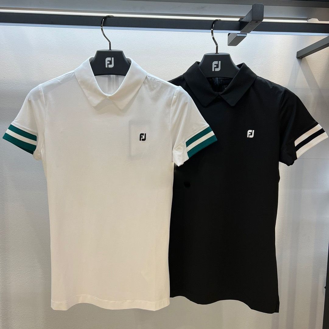 25-Year Spring and Summer High-End Golf Women's New Short-Sleeved Lapel Sports Comfortable Top, Black and White Classic Versatile