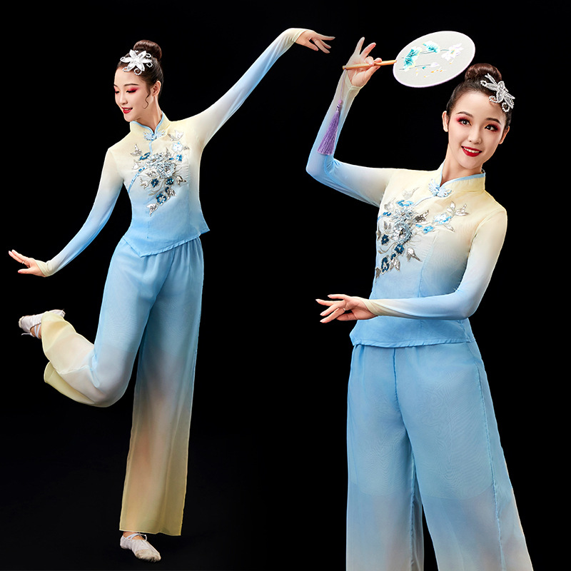古典舞演出服女飘逸中国风秧歌服扇子舞新款套装民族现代舞蹈服装