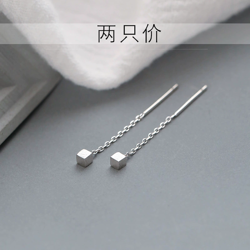 Earrings silver 925, minimalist cube stud with slim drop, lightweight summer accessory