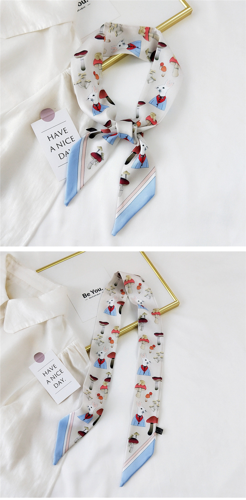 30g Weight Silk Scarf Classification Travel Occasion Unisex Gender Sweet Style Khaki, Grey, Pink, Purple, Red, Green, Blue, Black Color Fashion Streamer Printing Bow Silk Scarf Wholesale 13