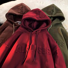 淘宝爆款美式重磅卫衣四季新款潮牌棕色oversize连帽加厚情侣卫衣