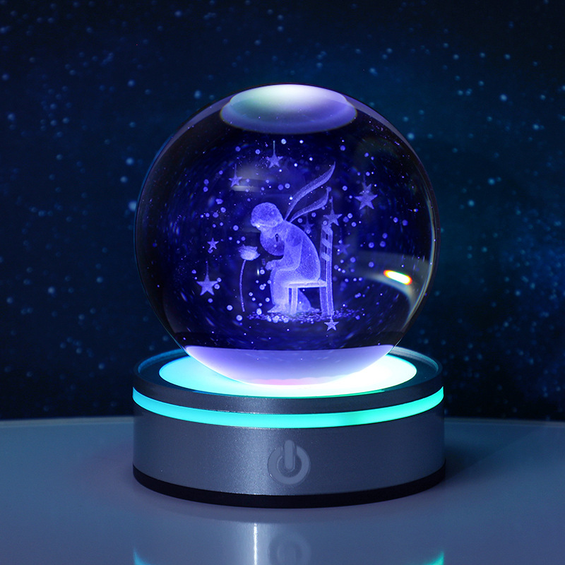 跨境发光银河系星空水晶球小夜灯触摸电池底座创意学生生日礼物|undefined