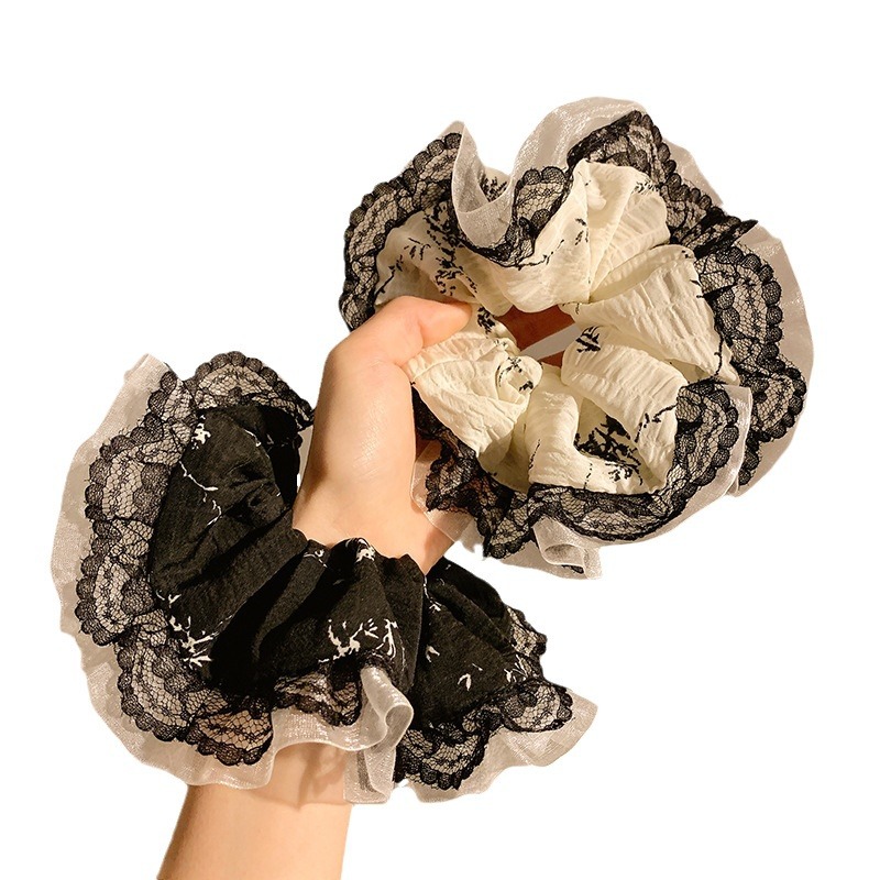 Estilo nacional Zen Encaje floral Encaje negro Encaje de intestino grueso Encanto de pelo femenino de alta gama Retro nuevo estilo chino Tocado de cuerda para el cabello