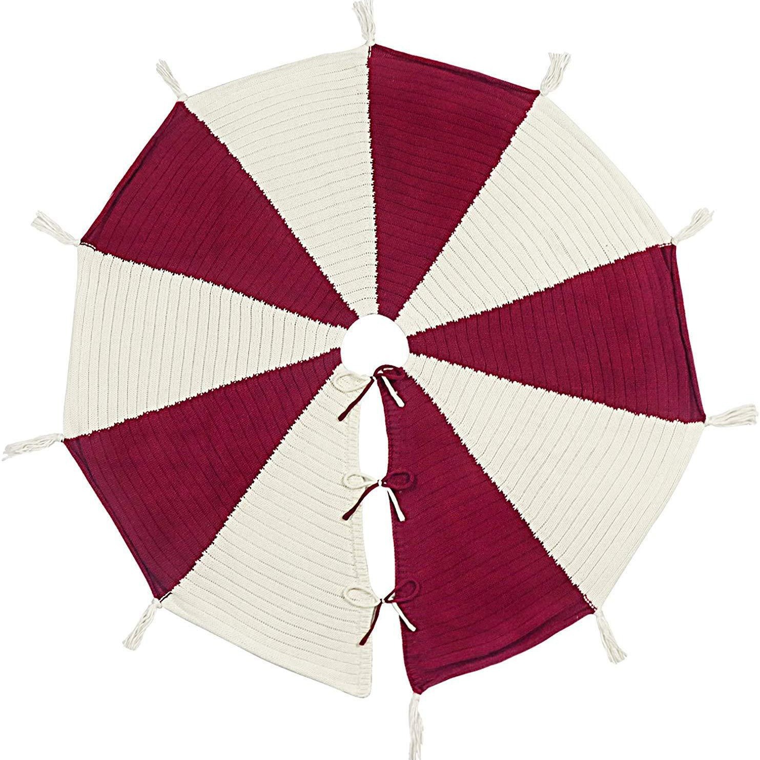 Amazon nuevo árbol de Navidad decoración suministros árbol de Navidad decoración de fondo rojo blanco cinta borla de punto árbol de Navidad falda