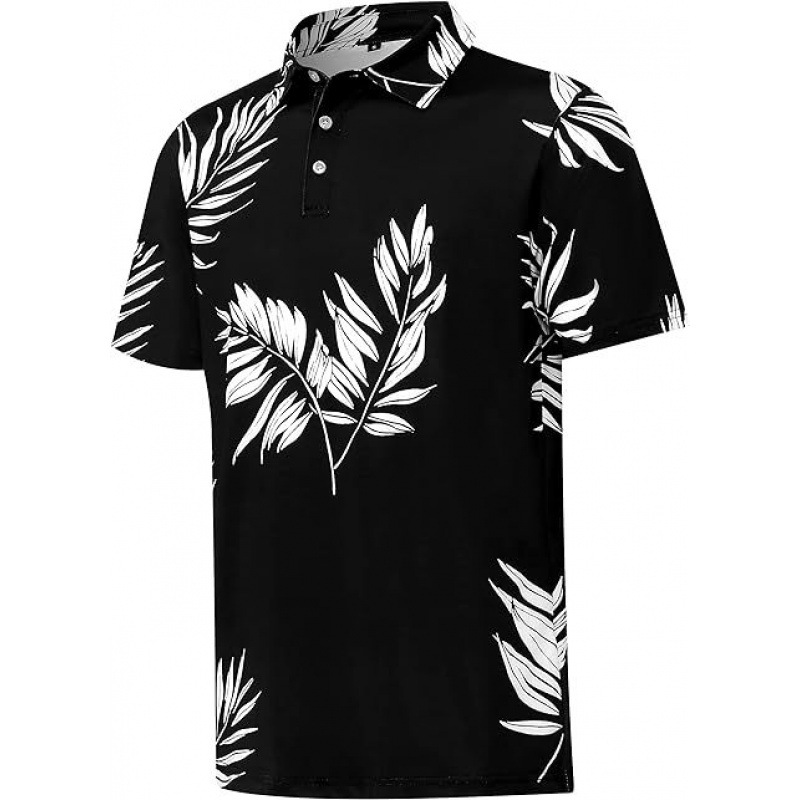 2024 New Amazon Cross-border European and American Men's Polo Shirt Short-sleeved Quick-dry 3D Hawaiian Golf Shirt