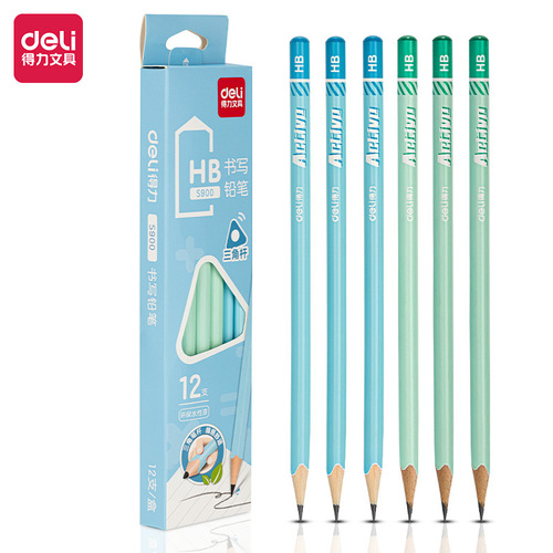 Deli writing pencil simple and cute wooden triangle pole for primary and secondary school students to correct the grip HB pencil stationery wholesale