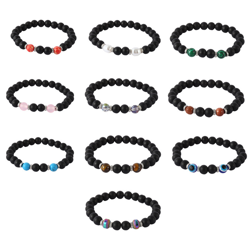 Cross-border explosions accessories 8mm frosted black volcanic stone amber stone wind fossil men's and women's yoga bracelets wholesale