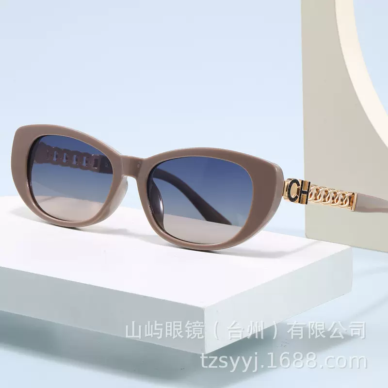 新款时尚方形个性偏光太阳镜小框猫眼潮流女士墨镜高品质金属链条