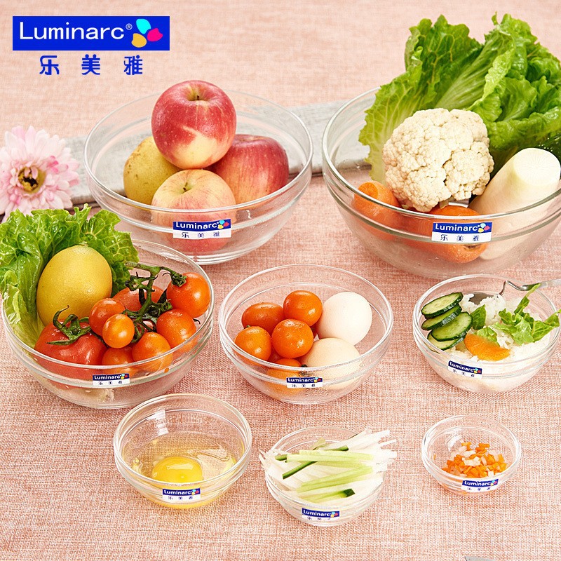 批发乐美雅透明钢化玻璃碗水果沙拉大碗料理调料碗耐热泡面汤碗