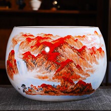 景德镇陶瓷器鸿运当头聚宝盆摆件中式家居饰品客厅玄关养鱼缸储物