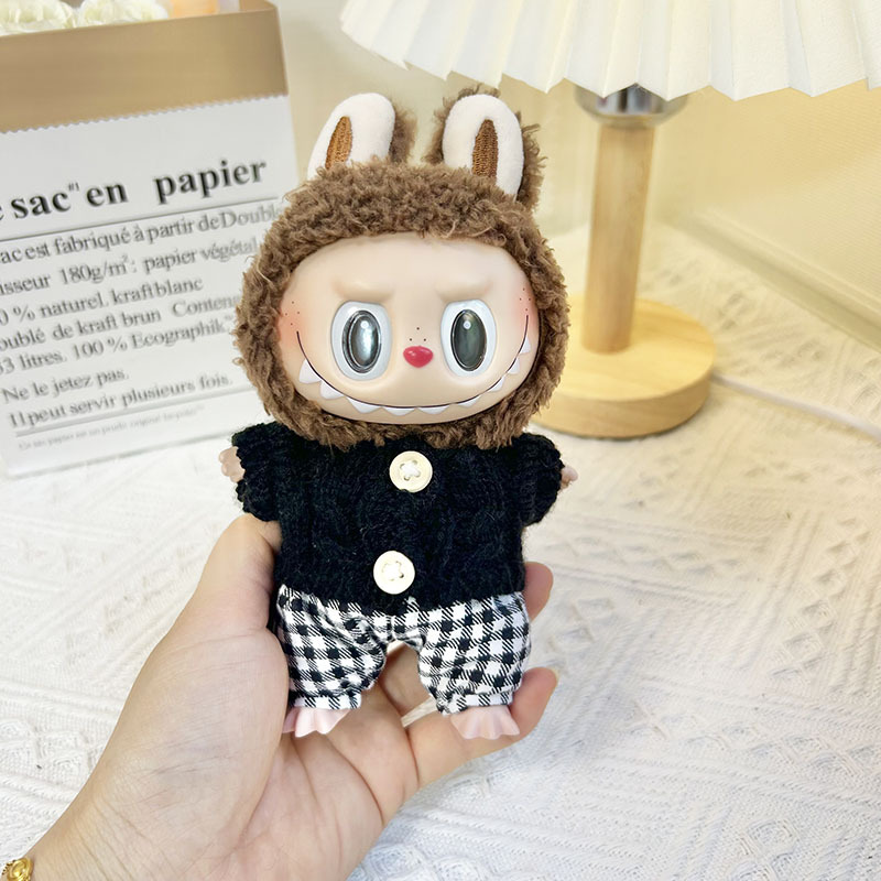 15cm ciego caja pull paño suéter pantalones macaron labubu colgante muñeca suéter Año Nuevo suéter lindo