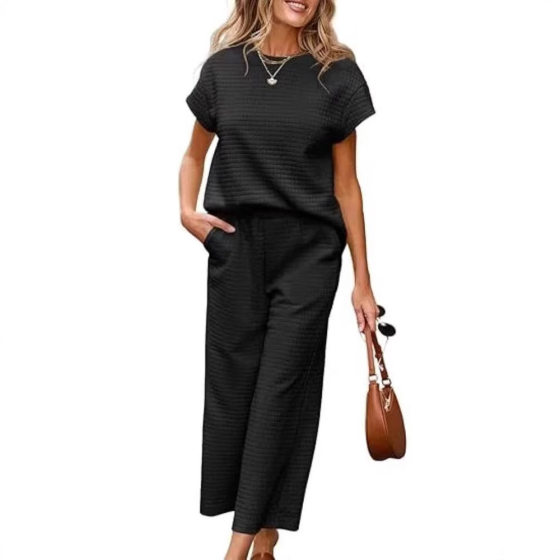 Summer New Solid Color Texture Fashion suit Women's 2025 European and American Casual All-match Short Sleeve Pants Two-piece Set for Women
