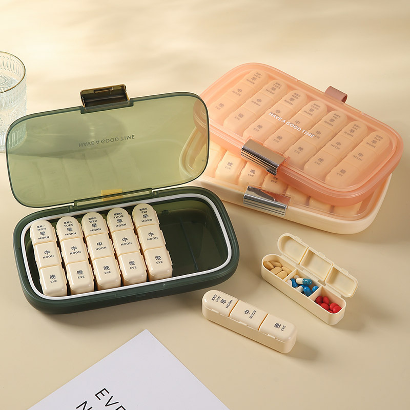 Caja de medicamentos portátil de una semana, caja de almacenamiento dividida, caja de medicamentos portátil, caja de píldoras sellada a prueba de polvo, caja de medicamentos de viaje para personas mayores