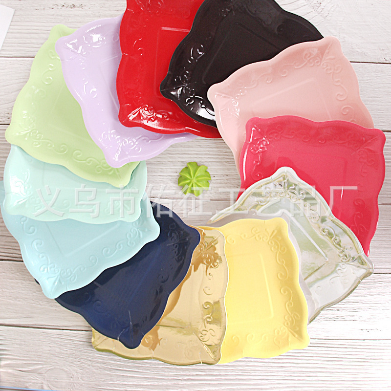 Promotional 12-Color Disposable Square Paper Plate Large and Small Plate Set Birthday Cake Plate Party Party Decoration Plate