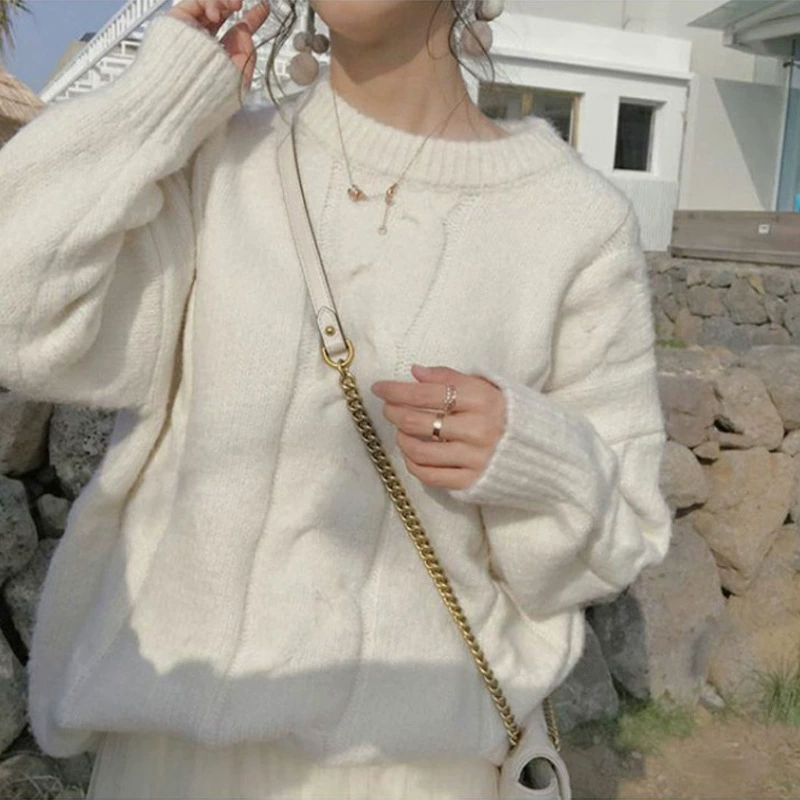 Мягкий молочно-голубой свитер в японском стиле больших размеров для женщин, новинка весны, осени и зимы 2025 года, свободный пуловер в стиле casual, трикотажная верхняя одежда