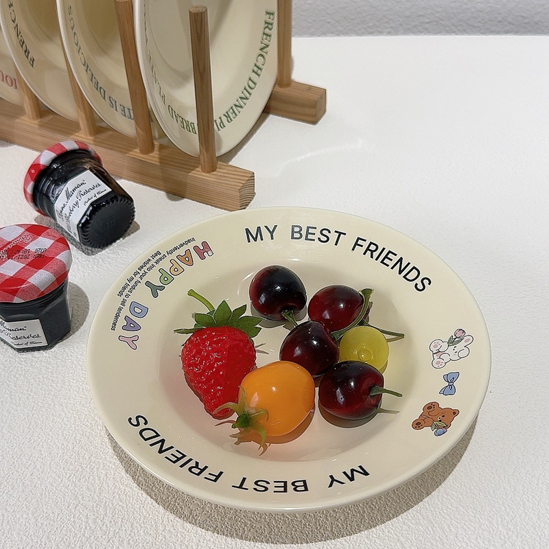 Original Ins Design English Letter Tableware Ceramic Round Dinner Plate Salad Plate Fruit Plate Dessert Cake Plate Original Ins Design English Letter Tableware Ceramic Round Dinner Plate Salad Plate Fruit Plate Dessert Cake Plate