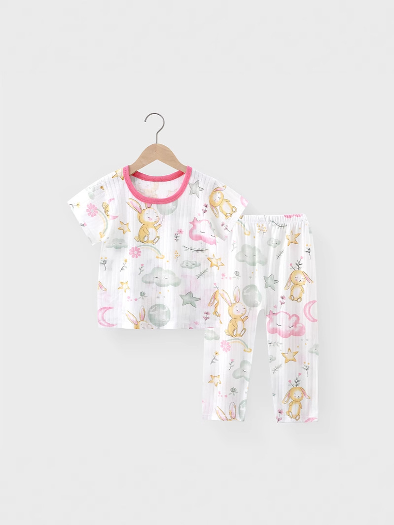 Ropa de casa para niños, ropa de algodón puro para aire acondicionado, conjunto de pijamas para niños y niñas, pantalones cortos de verano de clase A, cuello redondo
