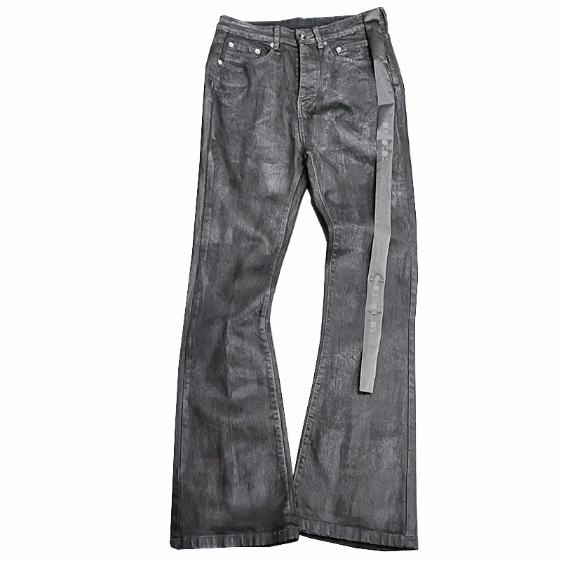 Cross-Border Ro Wax Pants Ro Long Pants Ro Handmade Wax Coating Wax Surface Flared High-Elasticity Jeans Ro Dark