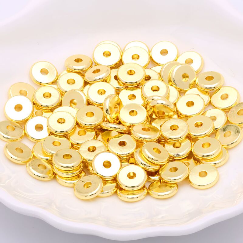 18k gold color retention round smooth spacer bead wheel loose bead diy bracelet beaded jewelry accessories material