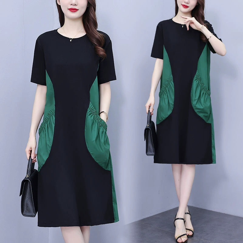 Новое летнее стильное утягивающее лоскутное платье, модное свободное платье средней длины больших размеров для пышных женщин.