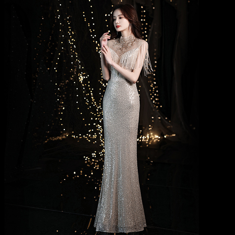 Vestido de noche estilo sirena para mujer, novedad 2026, elegante para banquete de verano, fiesta anual dorada, vestido largo para socialité
