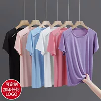 Прямые продажи с завода: outdoor ледяной шелк короткий рукав, свободное быстросохнущее женское, комплект для бега с круглым воротником, оптом