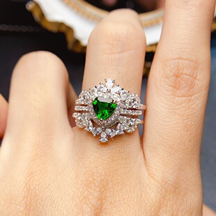 New natural diopside ring S925 silver inlaid main stone 6*6mm Joker net red explosions women's jewelry wholesale