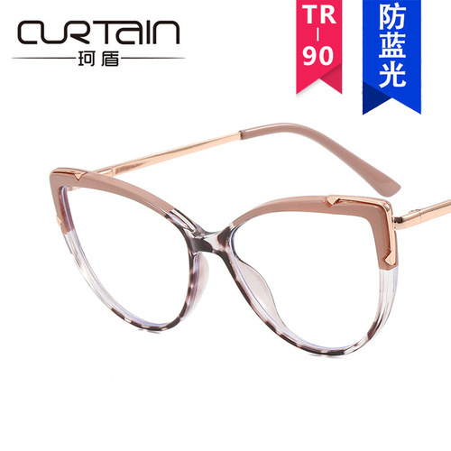 Cat's Eye Flat Mirrors Anti-Blue Light TR90 Spring Legs  New Foreign Trade Glasses Frame European and American Trendy Large Frame Glasses