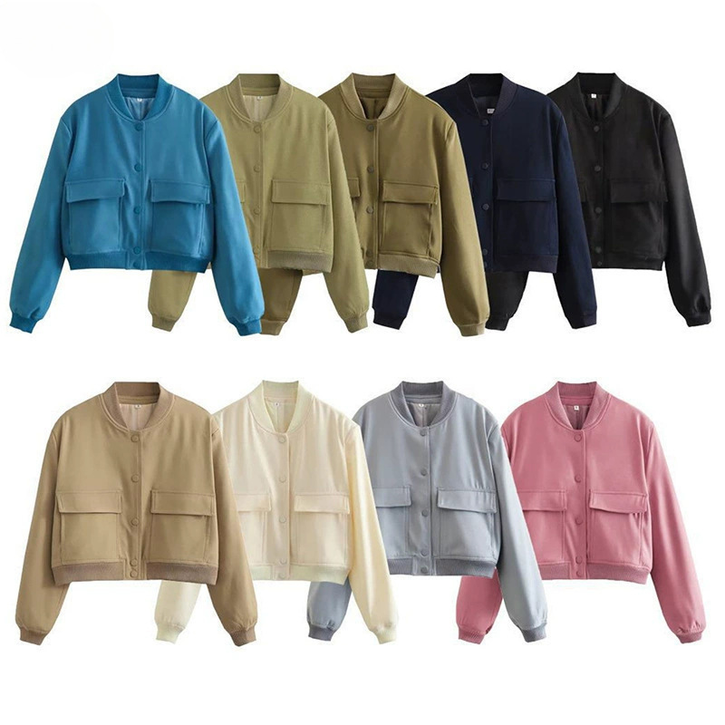 2025 Cross-Border New Women's Clothing European and American Style Fashion French Large Flap Pocket Pants Short Autum Bomber Jacket