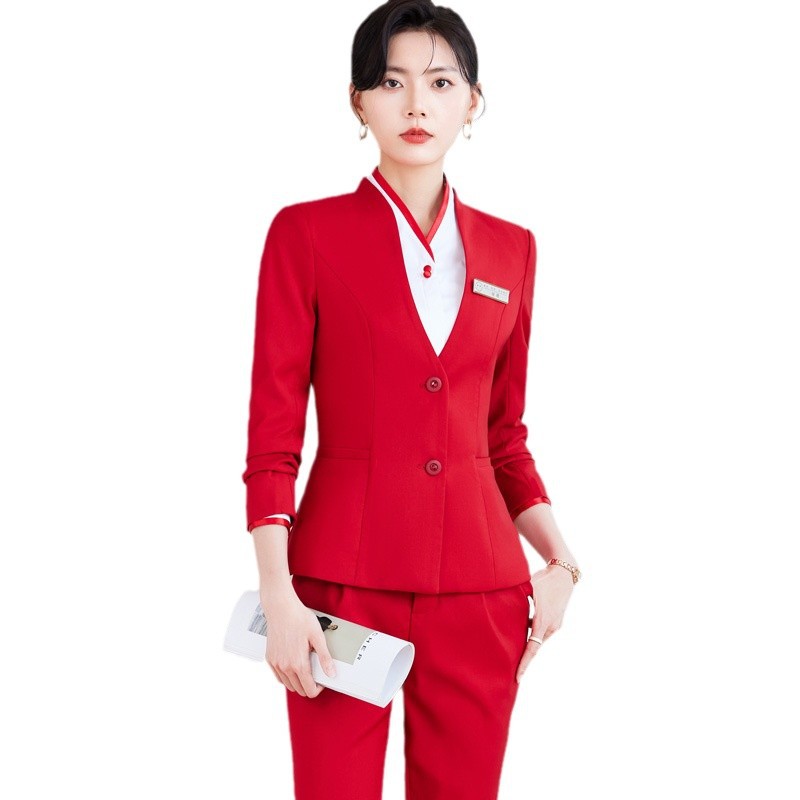 전문 여성 세트 세트 봄과 가을 새로운 호텔 매니저 리셉션 뷰티 살롱 작업 옷 스튜어디스 유니폼