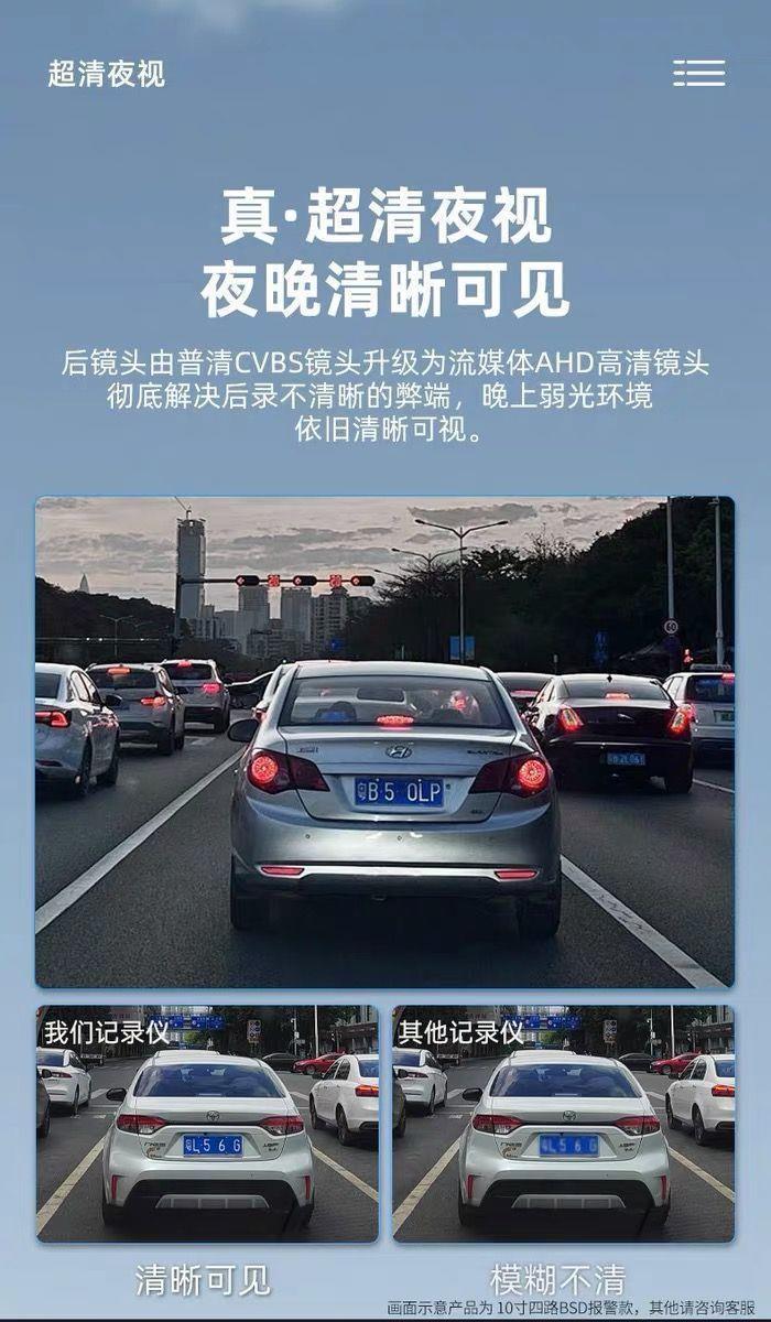 Truck dashcam with four-channel recording, high-definition night vision, reversing camera, suitable for passenger buses, trailers, excavators, 12V/24V universal