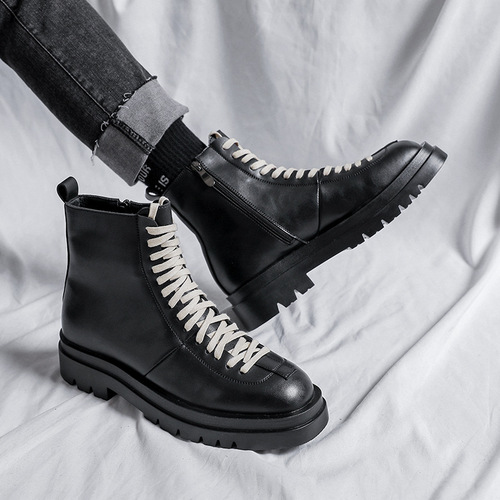Men's new extra large size Martin boots 45 46 leather boots black white lace men's boots trendy shoes