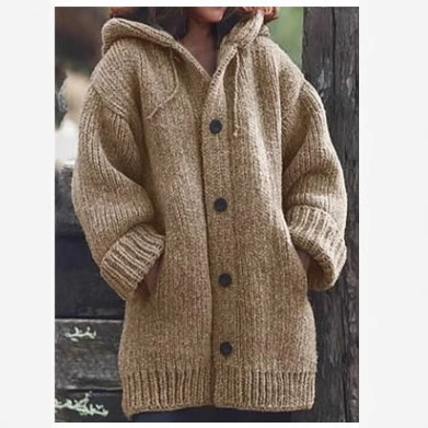Fashionable Solid Color Loose-Fitting Autumn and Winter Warm Sweater Coat, Long-Sleeve Knitted Mid-Length Hoodie, Plus-Size Women's Clothing Fashionable Solid Color Loose-Fitting Autumn and Winter Warm Sweater Coat, Long-Sleeve Knitted Mid-Length Hoodie, Plus-Size Women's Clothing