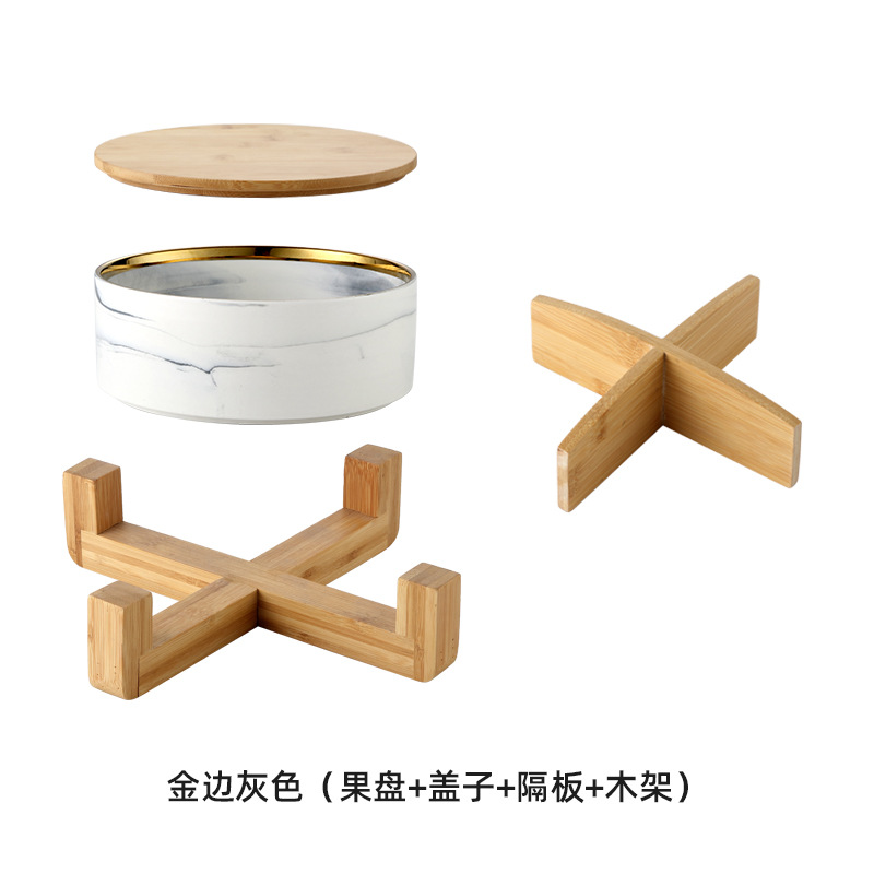 Caja de caramelo de roble de madera hogar sala de estar mesa de café plato de fruta seca de cerámica con tapa Internet Celebrity Snack plato de fruta