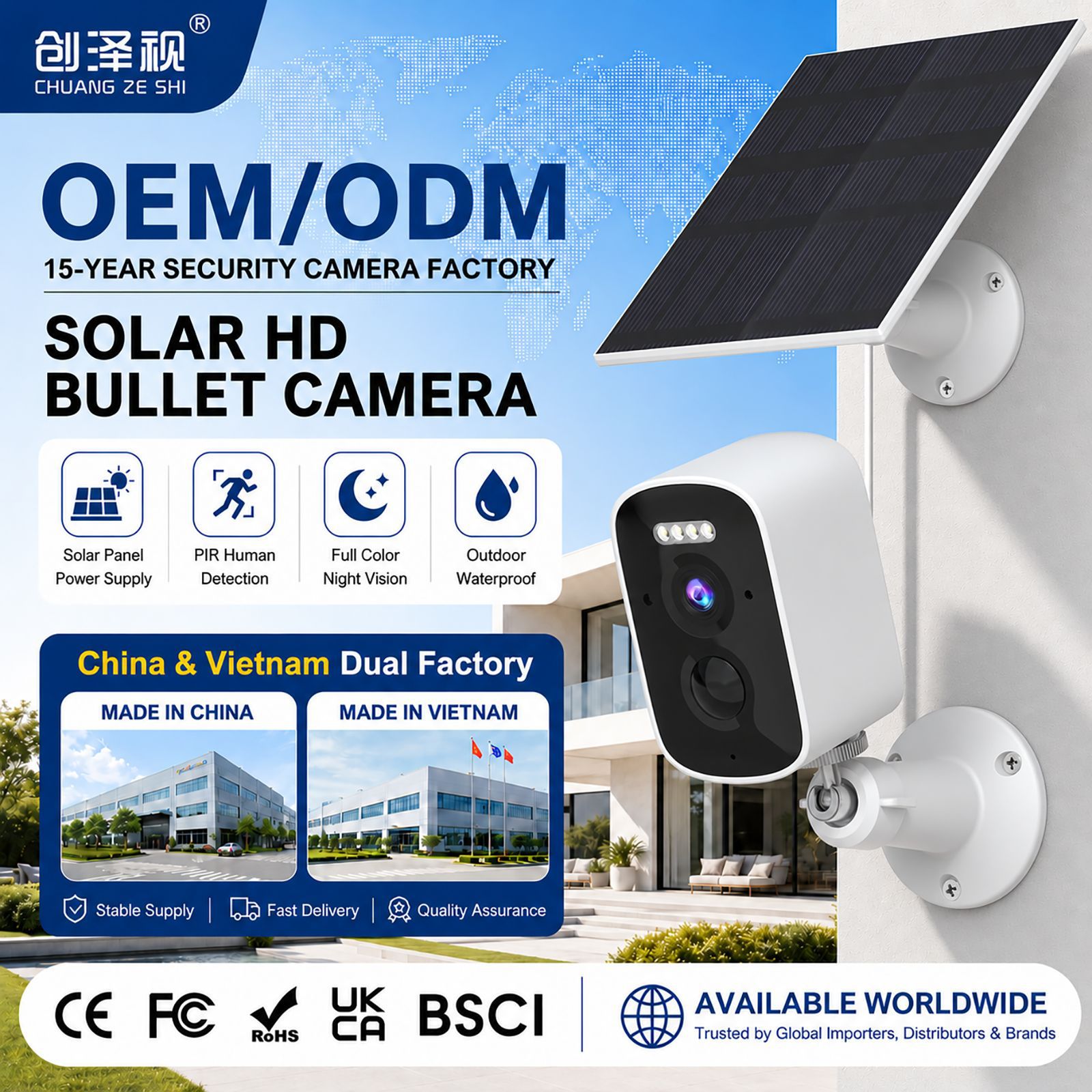 Cámara de Vigilancia Solar de ABS y PC con Detección Humana PIR e Intercomunicador para Exteriores image 1