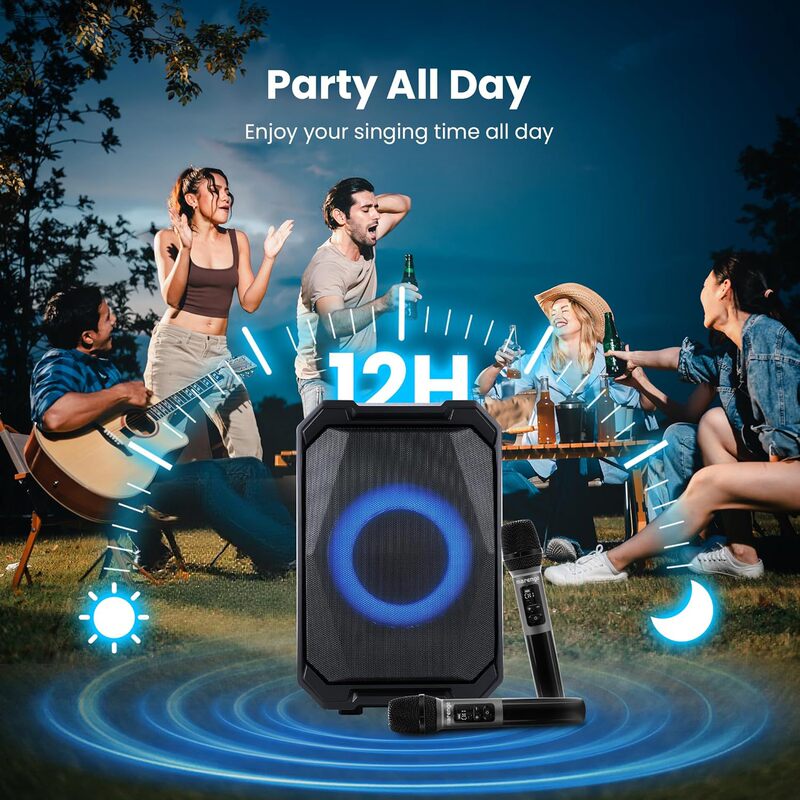 Home Party Speaker, Karaoke with 2 Wireless Microphones, Portable